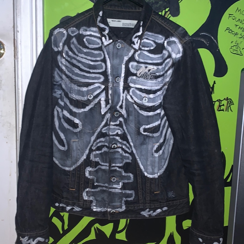 Off-white distressed denim jacket
